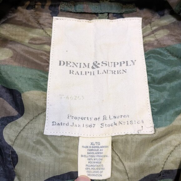 Denim Supply Ralph Lauren Men's XL Camo Military Puffer Jacket Flag Lightweight - Picture 2 of 11